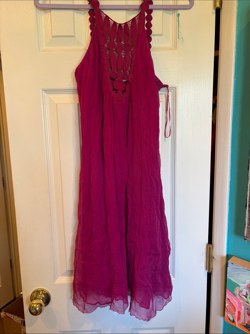Catherine Malandrino Fuchsia Crochet Halter Maxi Dress